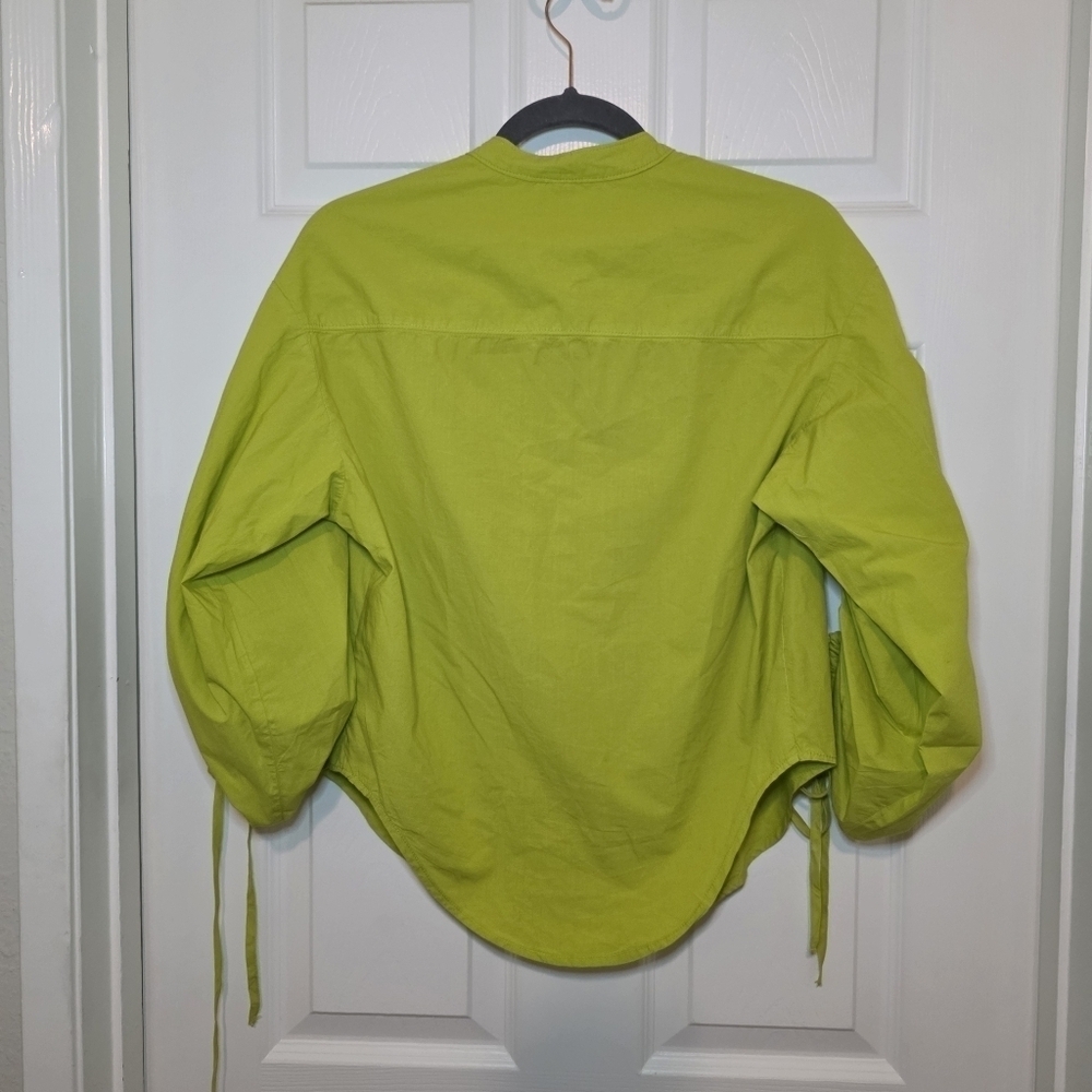 Pilcro Anthropologie Drawstring Chartreuse Poplin Button Blouse Womens XXS - Picture 9 of 14
